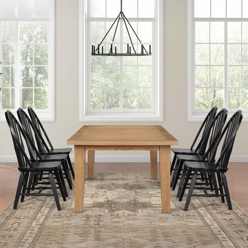 Sommerset Extendable Oak Wood Dining Table Set, 7 Pieces: Table, 6 Chairs