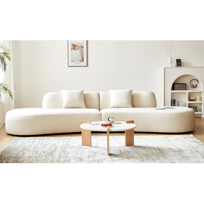 Canapé incurvé de 132 po avec coussins décoratifs, canapé de luxe en velours 6 places avec demi-lune et mousse haute densité, idéal pour les salons modernes, les bureaux et les appartements, ivoire