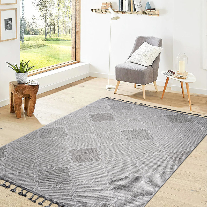 5x7 White/grey Trellis Area Rug - Indoor & Outdoor Use. Stain , Non-shedding. And Pet-. For Living Room, Dining Bedroom, Entryway, Nursery, Dorm, Study, Home Office, Eat-in Kitchen. Easy Maintenance