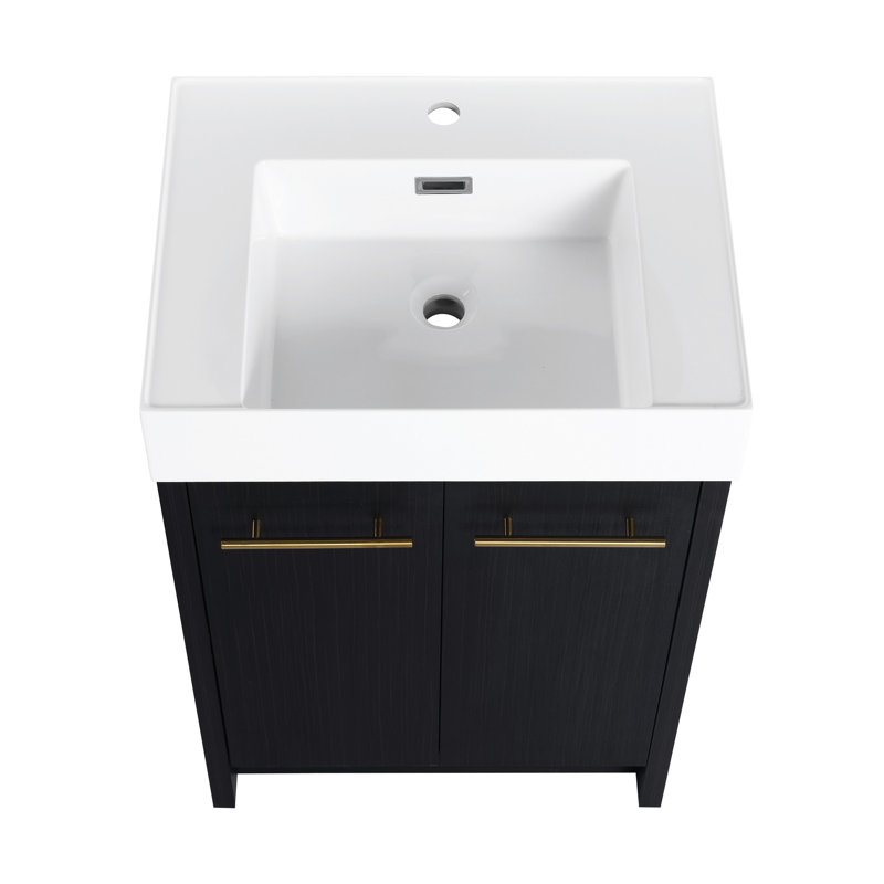 Meuble-lavabo moderne de 24 po avec lavabo en résine, porte à fermeture en douceur, châtaignier noir, - finition, charnières de rangement spacieuses, concept de design luxueux, spacieux