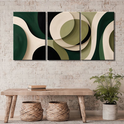 Ensemble de 3 impressions sur toile à formes abstraites incurvées vert foncé