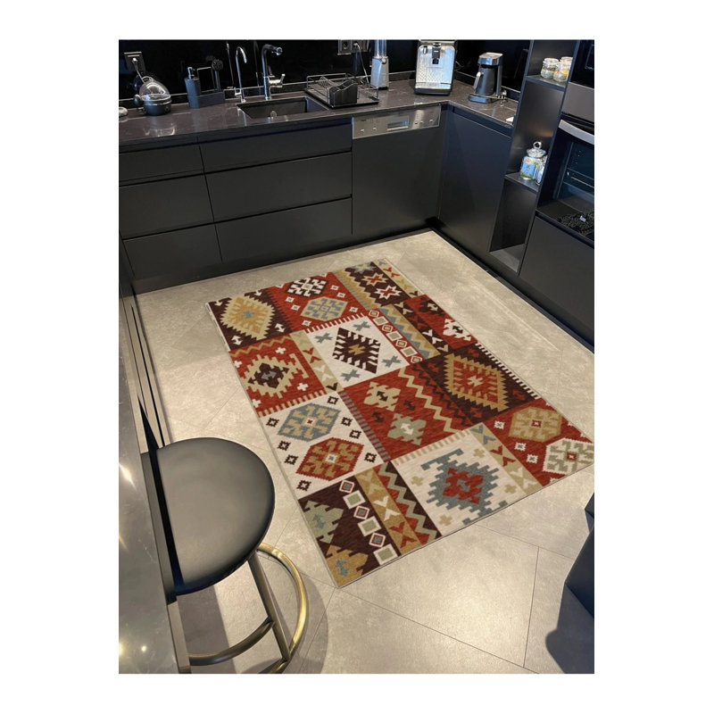 Geometric Patterned Decorative And Woven Based Washable Carpet, Runner 3'4" x 9'11"