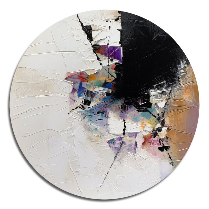 «Mauve», art mural rond abstrait géométrique sur métal, H 36 po x l 36 po x P 1 po