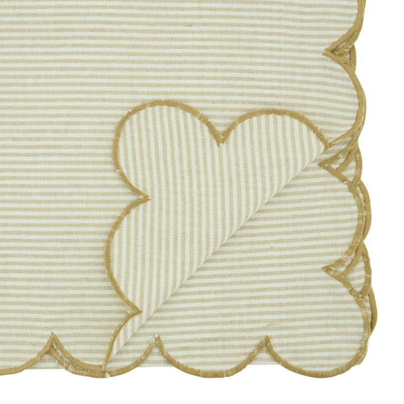 Natural Striped Scalloped Cotton Table Runner 16" W X 72" L, Natural