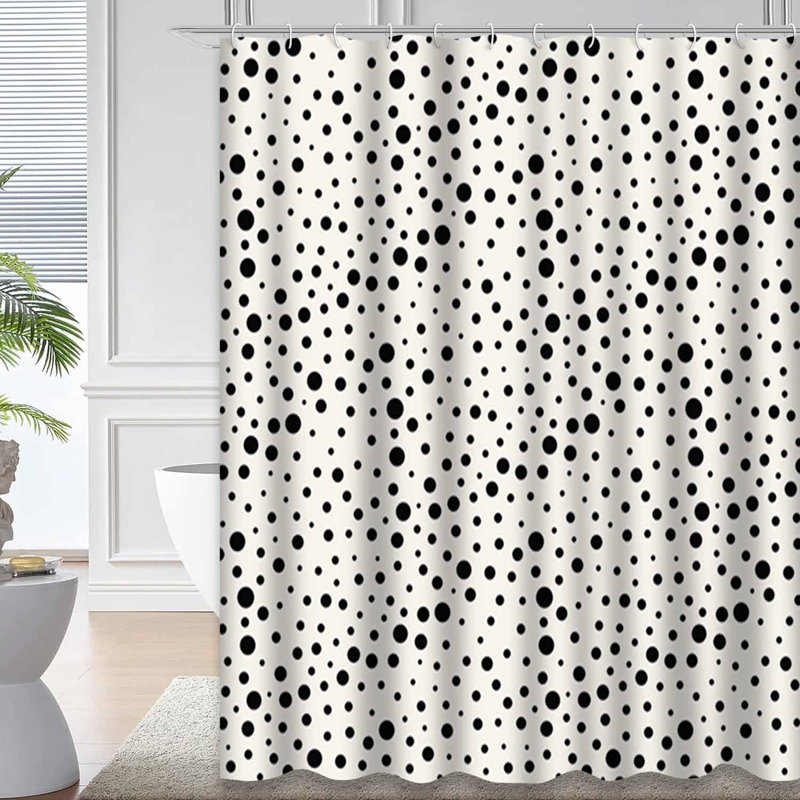 Rideau de douche abstrait à pois noirs géométriques abstraits avec 12 crochets, L 72 po x l 78 po