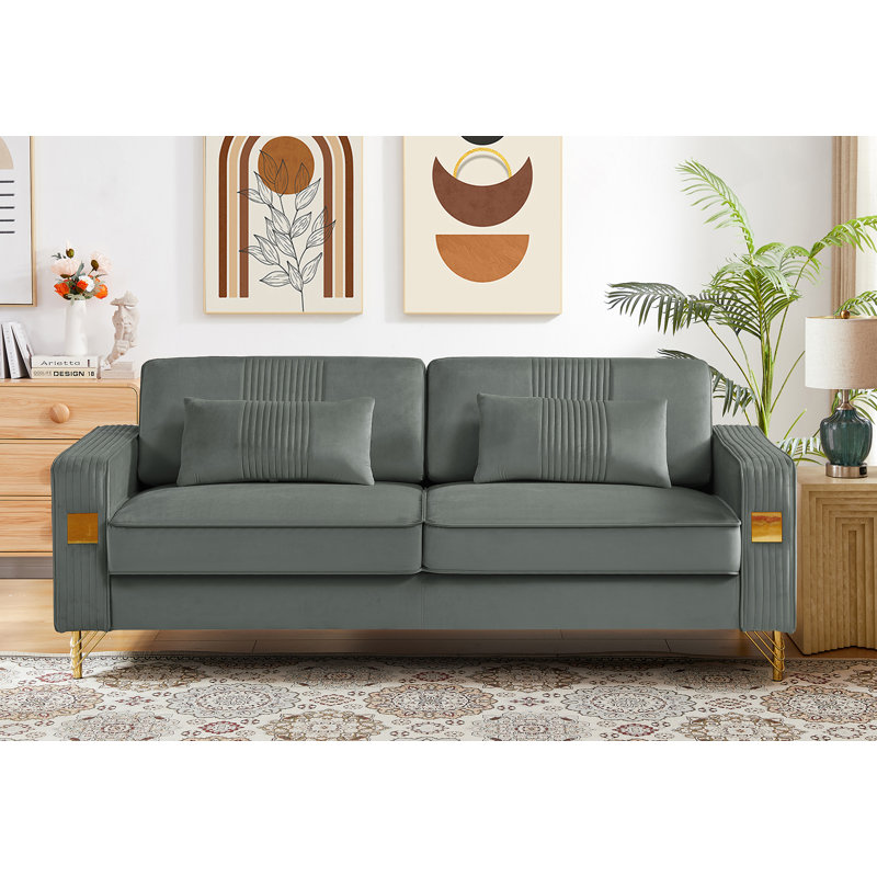 Ledee 80'' Velvet Sofa, Gray Velvet
