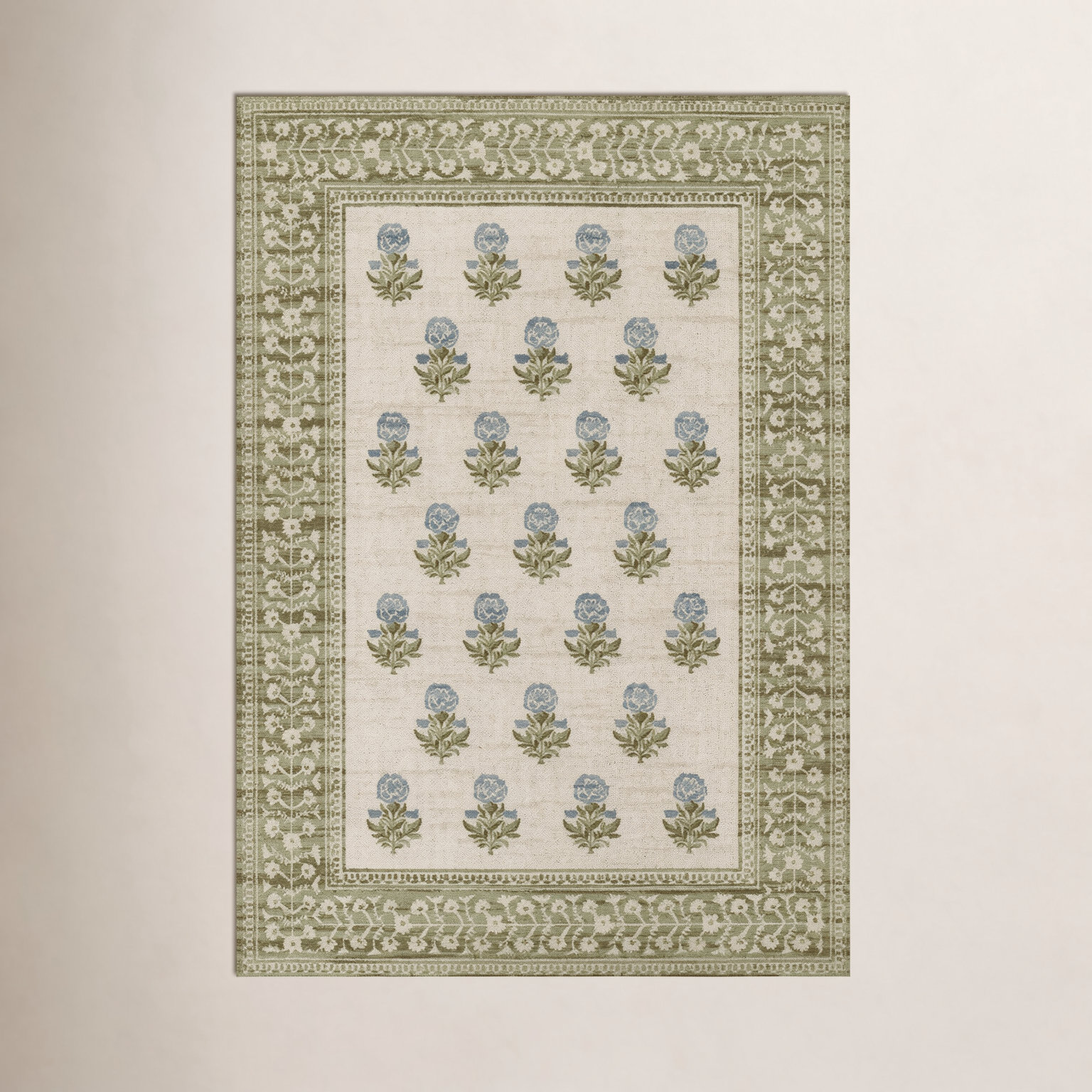 Anders Green Floral Wool Rug, Runner 2'3" x 7'6"