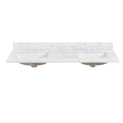 60'' Engineered Stone Double Bathroom Vanity Top With Sink – For Vanity Replacement, No Cabinet