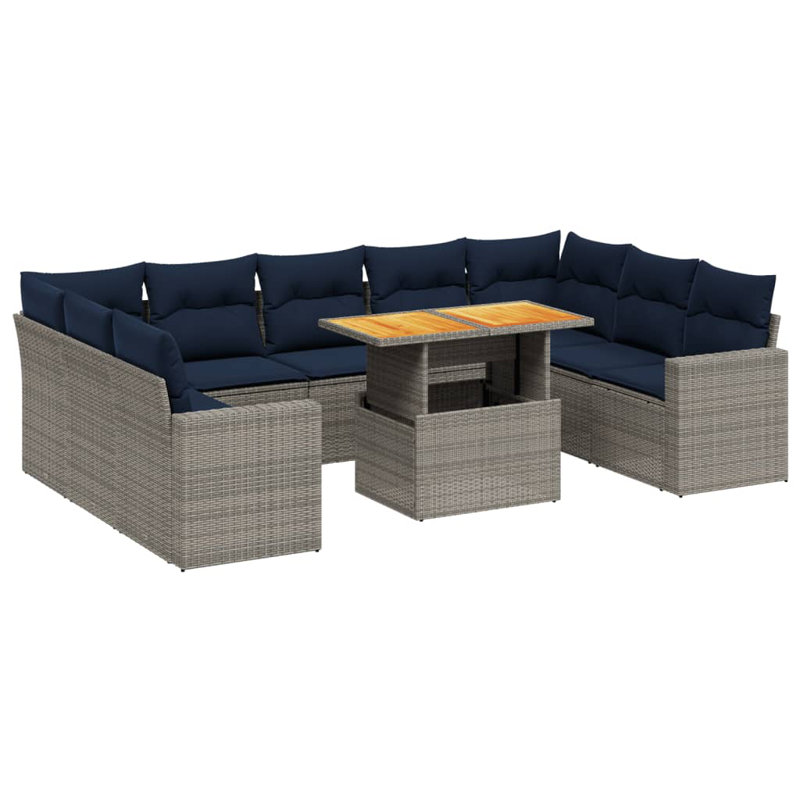  Ensemble de canapé de patio 10 pièces avec coussins en rotin de polyester, Gris, Bleu