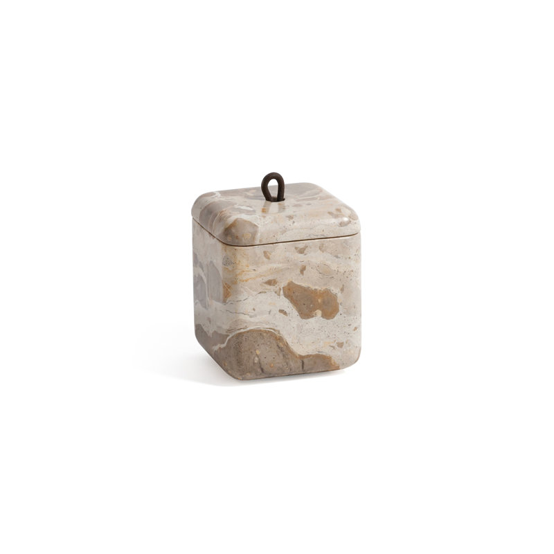 Marble Bathroom Lidded Vanity Jar, Beige Crema Fossil