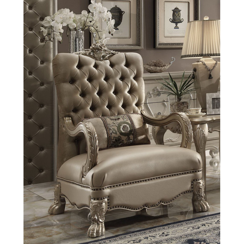 Dresden Bone Velvet & Gold Patina Tufted Sofa with Removable Cushions