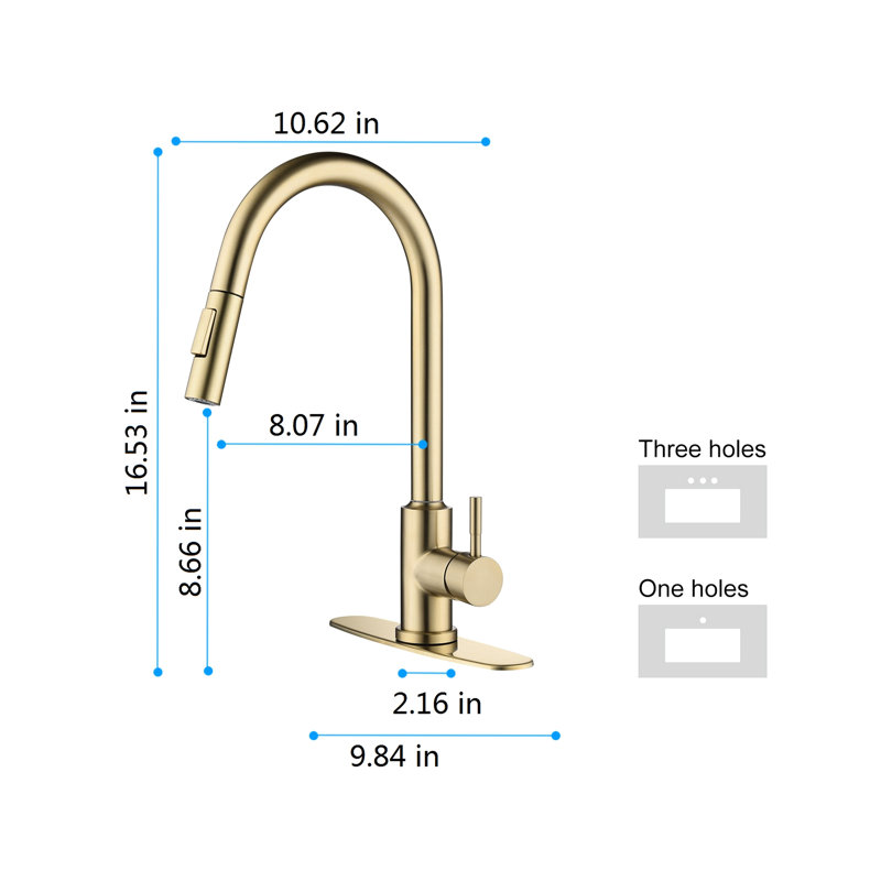 Kitchen Faucet With Touch And Pull Down , Single Lever For Simple Water Temperature Flow Adjustment, High - Arc Nozzle Rotating 360, Brushed Gold Stainless Steel Corrosion Treatment, Aerators A