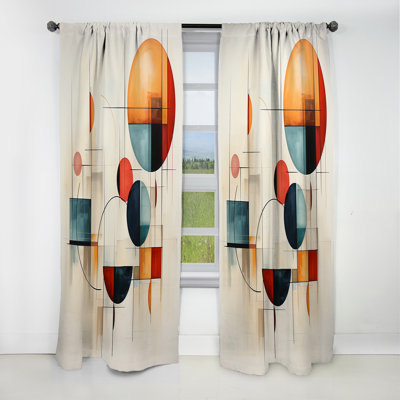 Colourful Mid Century Geometry Patchwork IV - Minimalism Abstract Blackout Curtain - 1 Panels