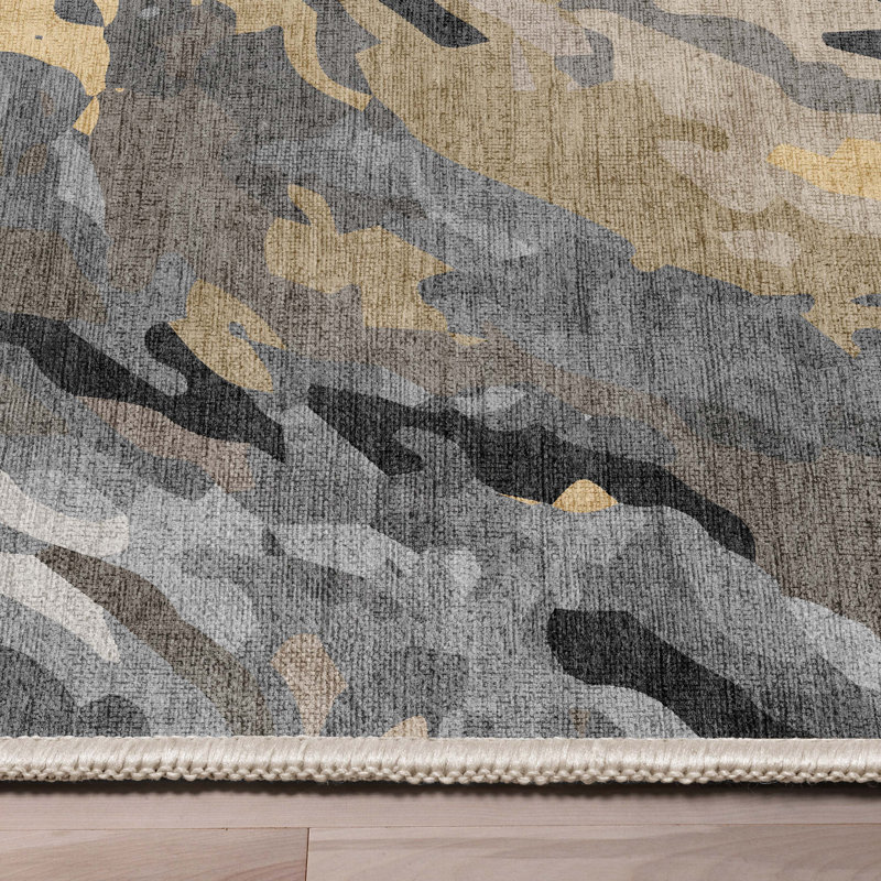 Nuzzo Dunes Retro Marble Flat-Weave Gray Gold Area Rug, Rectangle 9'10" x 13'