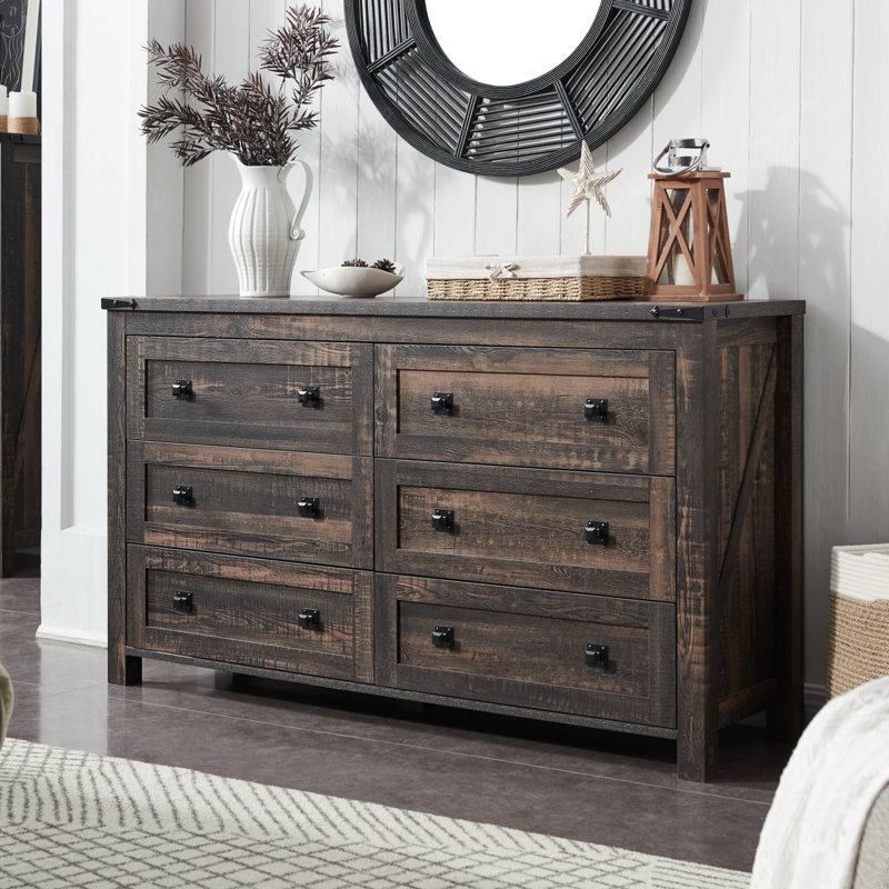 Grantville Farmhouse 6 - Drawers Double Dresser, Dark Rustic Oak