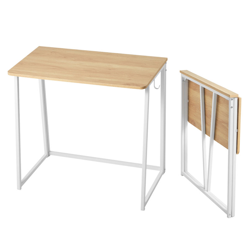 Bureau pliable, table pliable de 31,5 po pour petits espaces avec crochets de rangement, table d'ordinateur peu encombrante, poste d'écriture pour bureau à domicile, assemblage facile