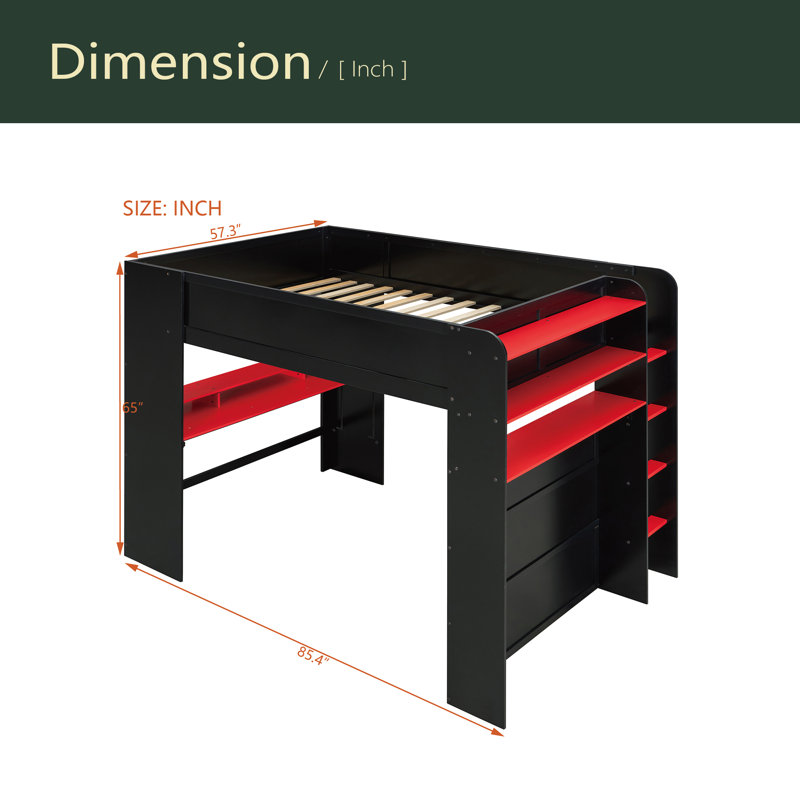 Lit superposé double en bois pleine grandeur avec bureau à hauteur réglable, garde-robe, grand espace de rangement et lumière RVB