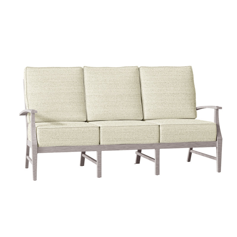 Croquet 76" Wide Outdoor Patio Sofa with Cushions, Welt, Bali Pearl, Oyster 