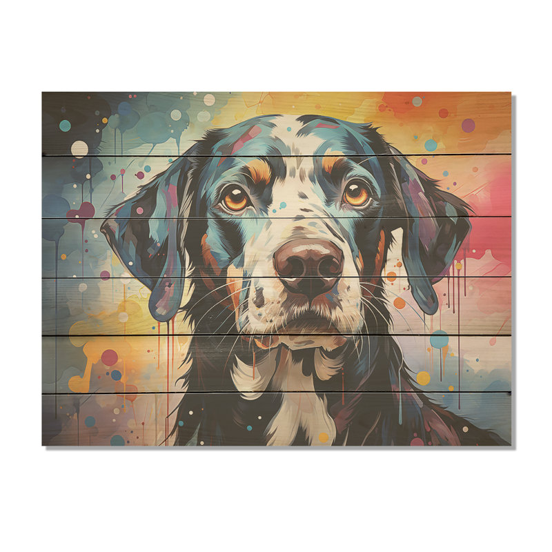 Dalmatian Dots I - Dog Wood Wall Art On Natural Pine Wood, 10" H x 20" W