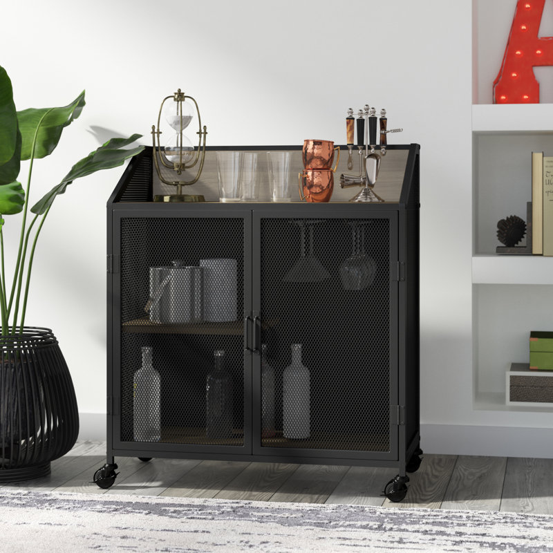 Munich 33 " L Steel Bar Cabinet, Gray Wash