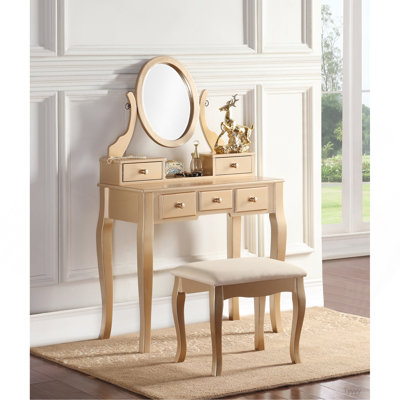 Ensemble de coiffeuse et tabouret de maquillage en bois Ashley, ensemble de coiffeuse et tabouret de maquillage en bois Ashley, doré