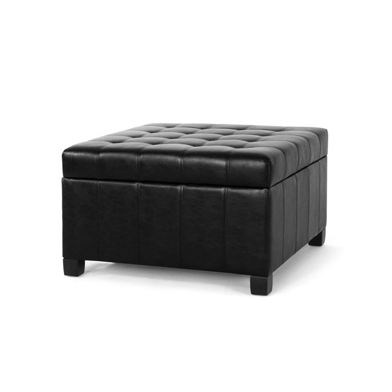 Bouton noir en similicuir avec fonction de rangement - 29,99 po x 29,99 po x 18,15 po pour capitonnage l 29,99 po x P 18,15 po