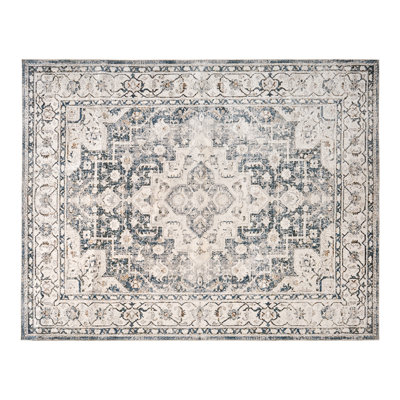 Tapis lavable pliable à bordure florale - bleu clair