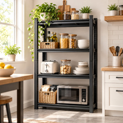 Étagère de rangement robuste en métal à 4 niveaux, support de garage réglable d'une capacité de 800 lb, tablettes utilitaires autoportantes pour la cuisine, le bureau, l'entrepôt et le garde-manger, noir