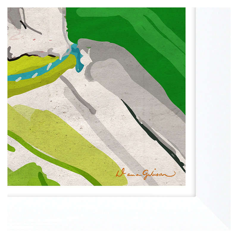 Green Dog Giclee Print by Dana Gibson, White Frame