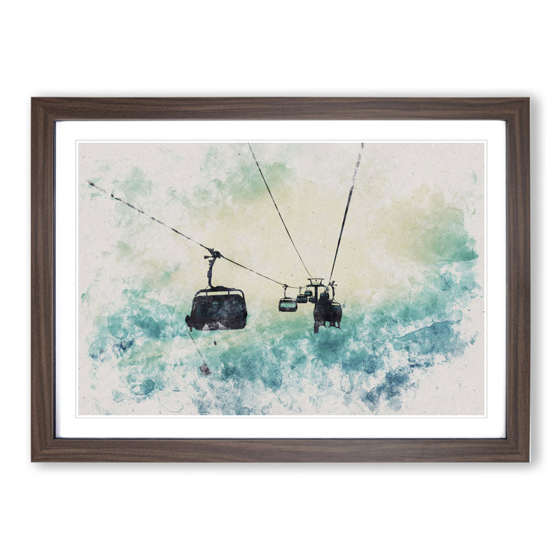 Ski Lift - Single Picture Frame Print on Wood, Walnut Framed, 27cm H x 36cm W x 2cm D