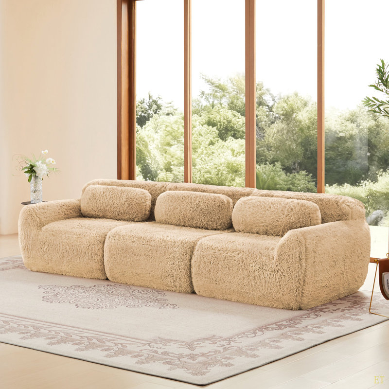 149'' Soft And Fluffy Plush Fabric,Boneless Sofa,32D High Density Sponge Ergonomic Design,Full-Compression Vacuum Packaging,Free Combination Buckle Connection For Bedroom,Study,Home Theater