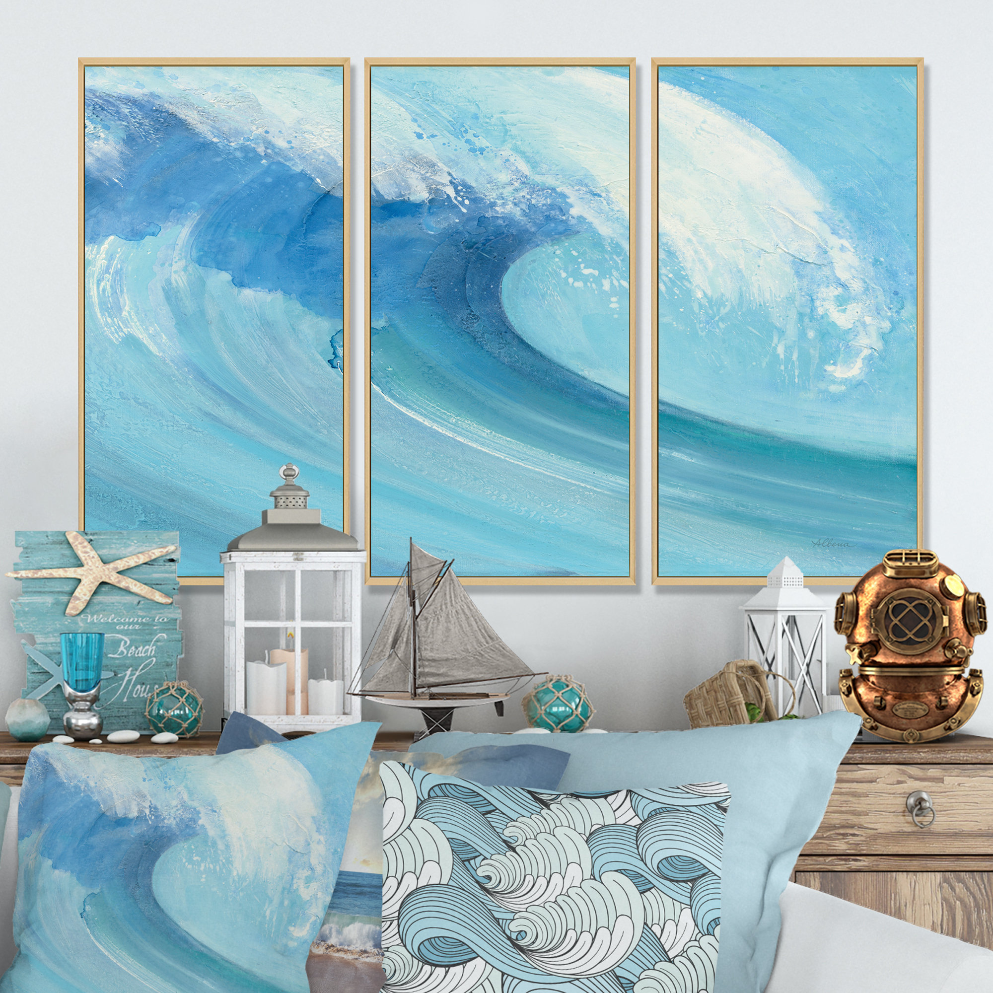 Highland Dunes Ocean Wave With White Foam - Nautical & Coastal Framed ...