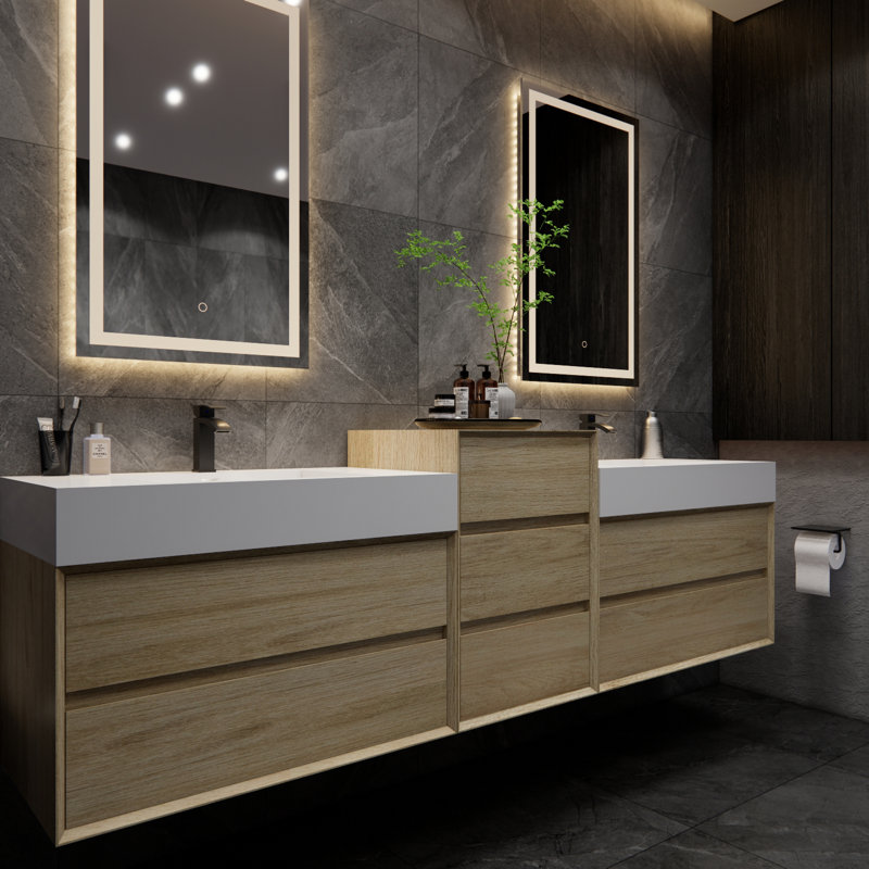 Albizu 67" Wall-Mounted Double Bathroom Vanity, Coffee
