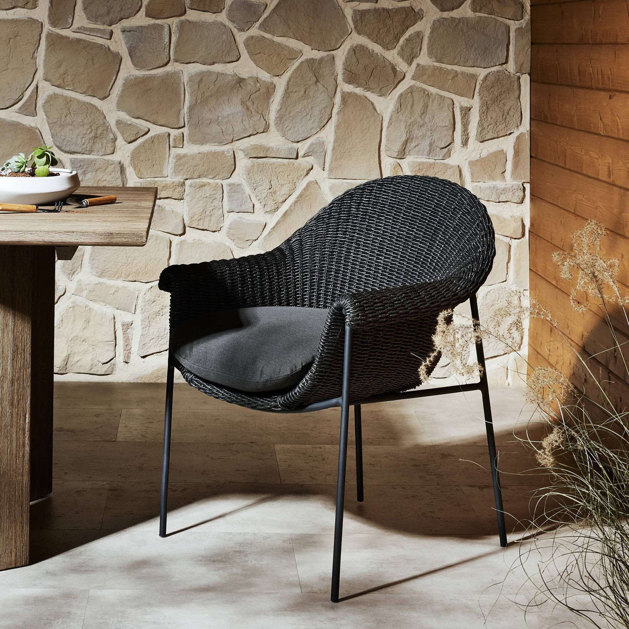 Nabia Premium All-Weather Wicker Outdoor Dining Armchair with Cushion, Gray
