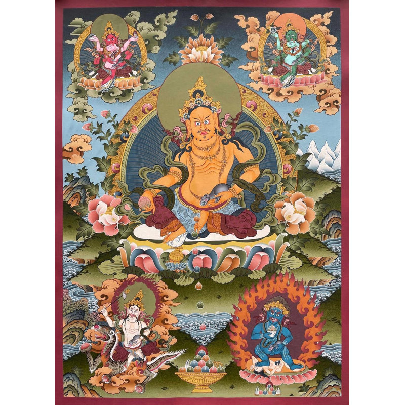 Pancha / Cinq Dzambala ou Jambala Thangka (Thangka sans brocart)