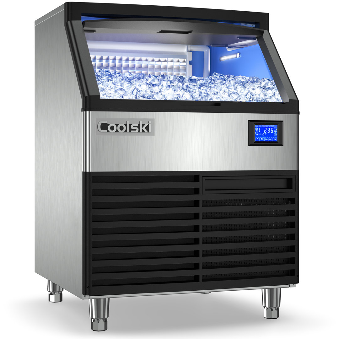 Coolski Commercial Ice Machine 200 Daily Production, Under Counter Ice Maker with Ice Bin LED Lighting, ETL Approved Coolski