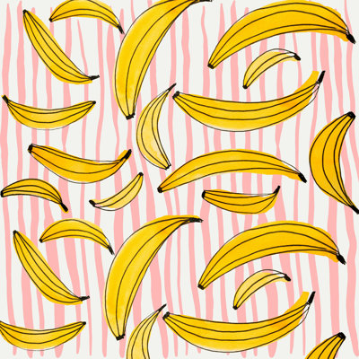 «Shingleton Angela Minca Doodle Bananas on Pink Stripes» par - impression sur toile tendue