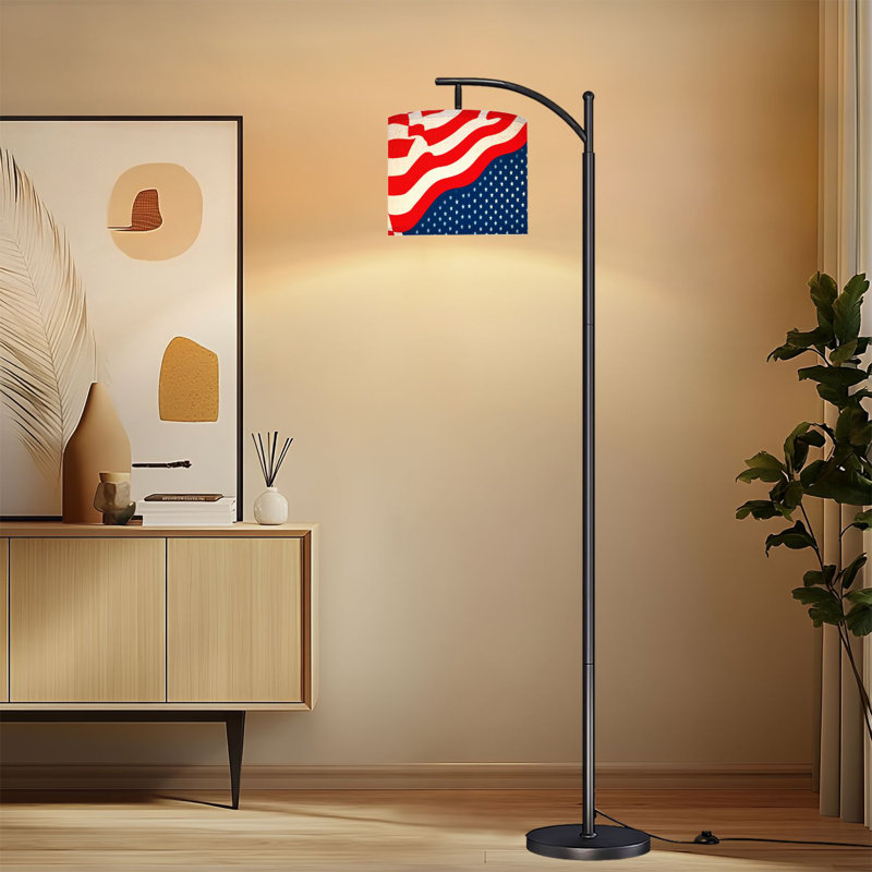 Lampe sur pied à arc avec abat-jour ajustable avec drapeau américain rouge et bleu