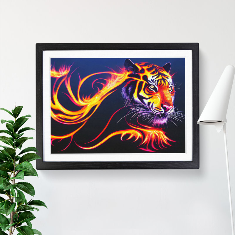 Tiger In Flames Abstract - Single Picture Frame Print, Black Framed, 46cm H x 64cm W x 2cm D