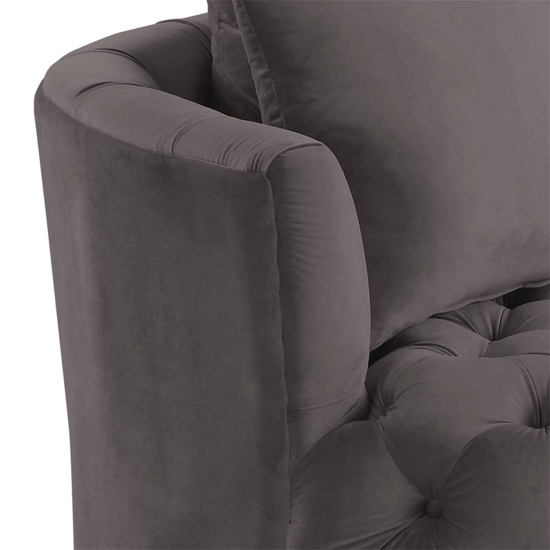 Gray Velvet Swivel Barrel Accent Chair with Manufactured Wood Frame