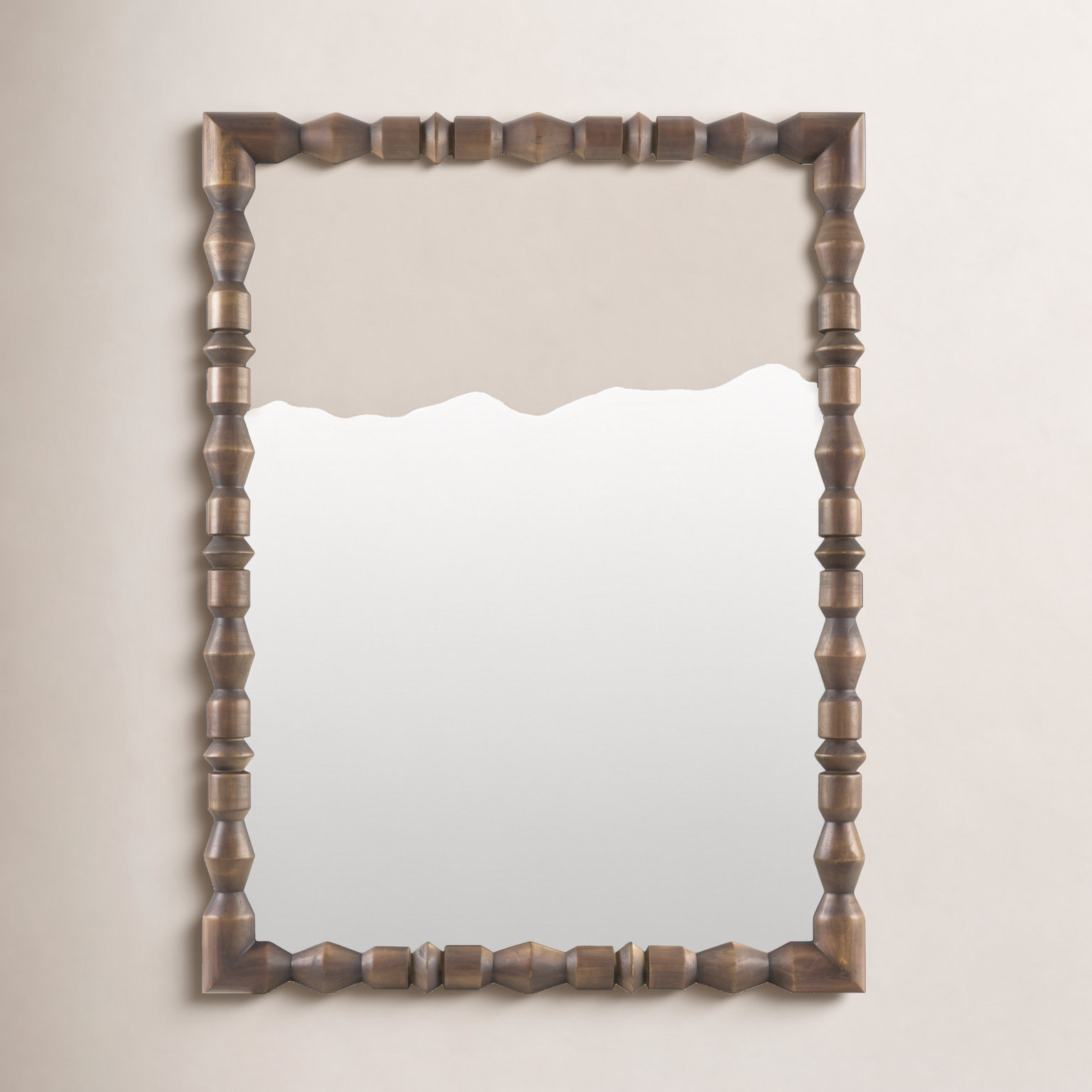 Aavo Beaded Wood Wall Mirror, Dark Brown Wood, 40" x 30"