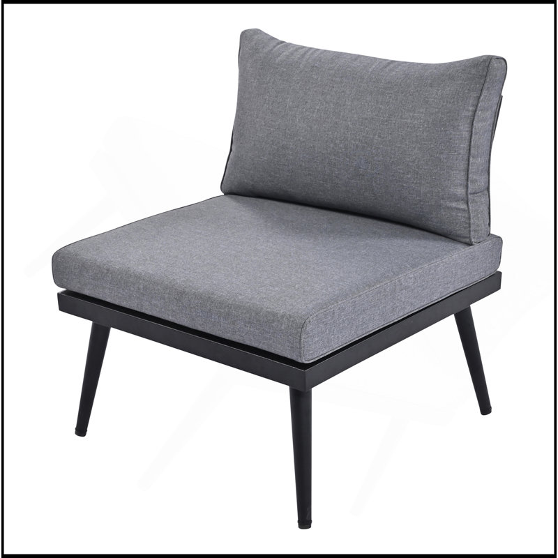 Ensemble de canapé modulaire d'extérieur 6 pièces avec tables basses gigognes rondes et canapé avec coussins pour patio, porche et jardin (gris)