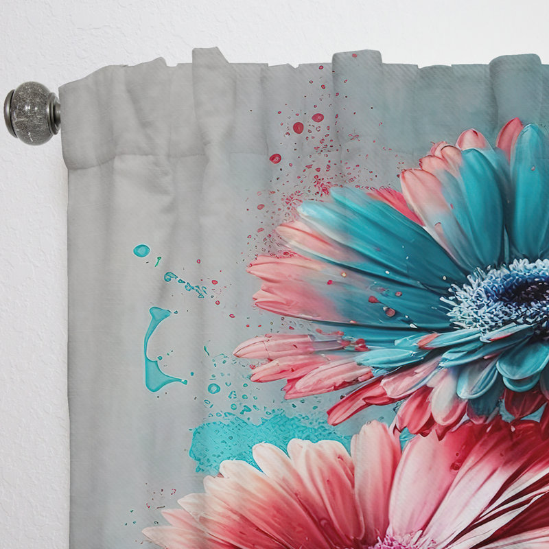 Arlene - Pink And Blue Flower Gerbera I - Gerbera Curtain - Velvet Room Darkening - 1 panel, 52" W x 63" L