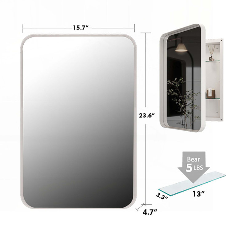 Armoire à pharmacie en métal avec miroir et tablettes réglables avec rangement pour salle de bain, Blanc