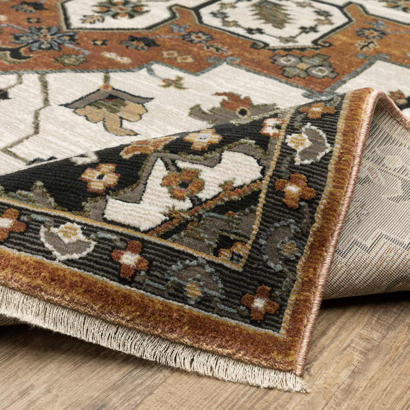 Eldyn Oriental Medallion Rust/ Ivory Area Rug, Rectangle 5'3" x 7'9"