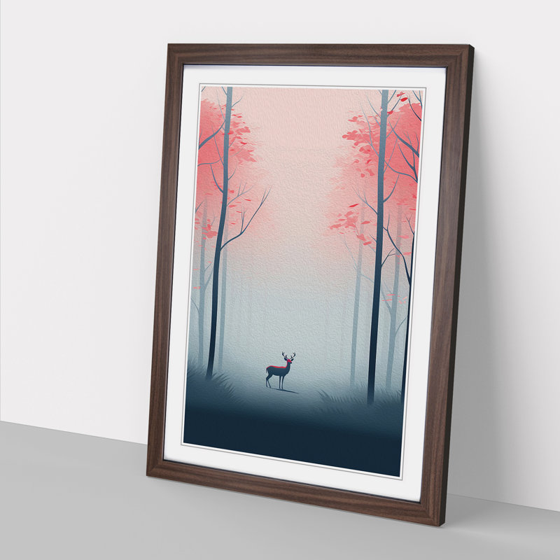 Spring Forest Minimalism - Single Picture Frame Print on Wood, Walnut Framed, 34cm H x 25cm W