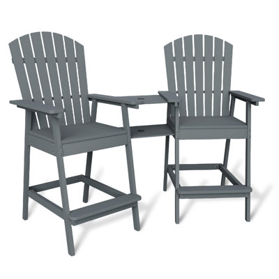 Outdoor Bar Height Adirondack Chairs With Connecting Tray Set Of 2 by Beachcrest Home