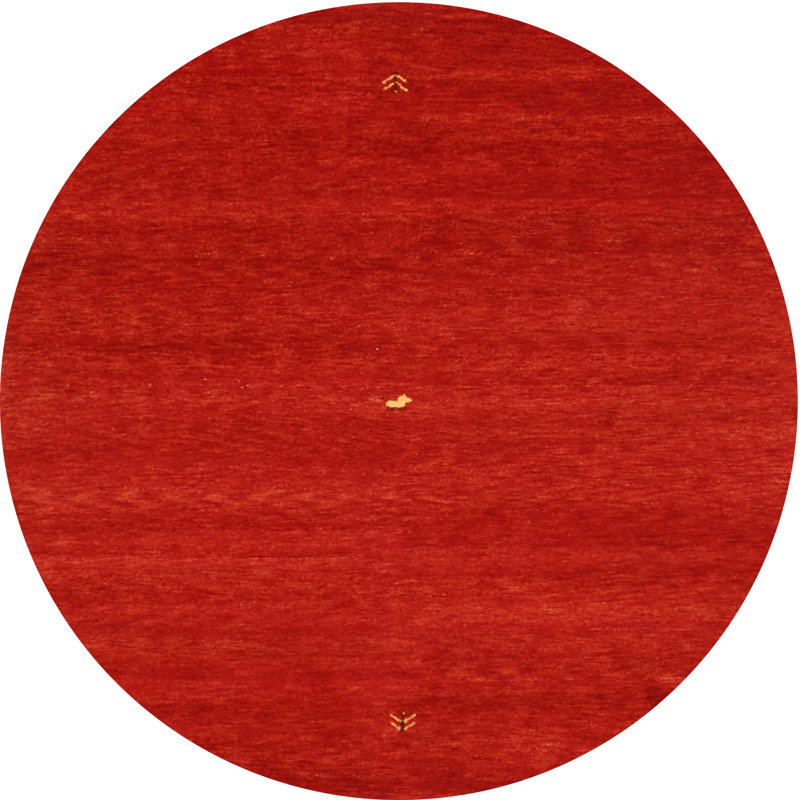 Tapis de zone rouge/jaune contemporain, Rond 6 pi