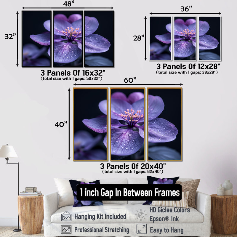 Mauve noir Moody Majesty Apple Blossom - ensemble de salon art floral, Cadre flottant noir, H 28 po x l 36 po