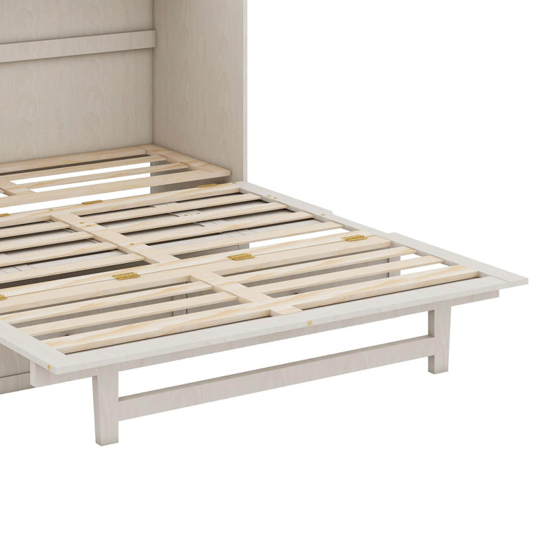 Grand lit escamotable avec grand tiroir et ports USB, Blanc brossé